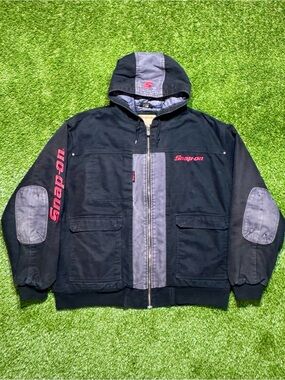 Snap-on Workwear Hooded Quilted Lined Zip Work Jacket Men’s 2XL Black Gray Red